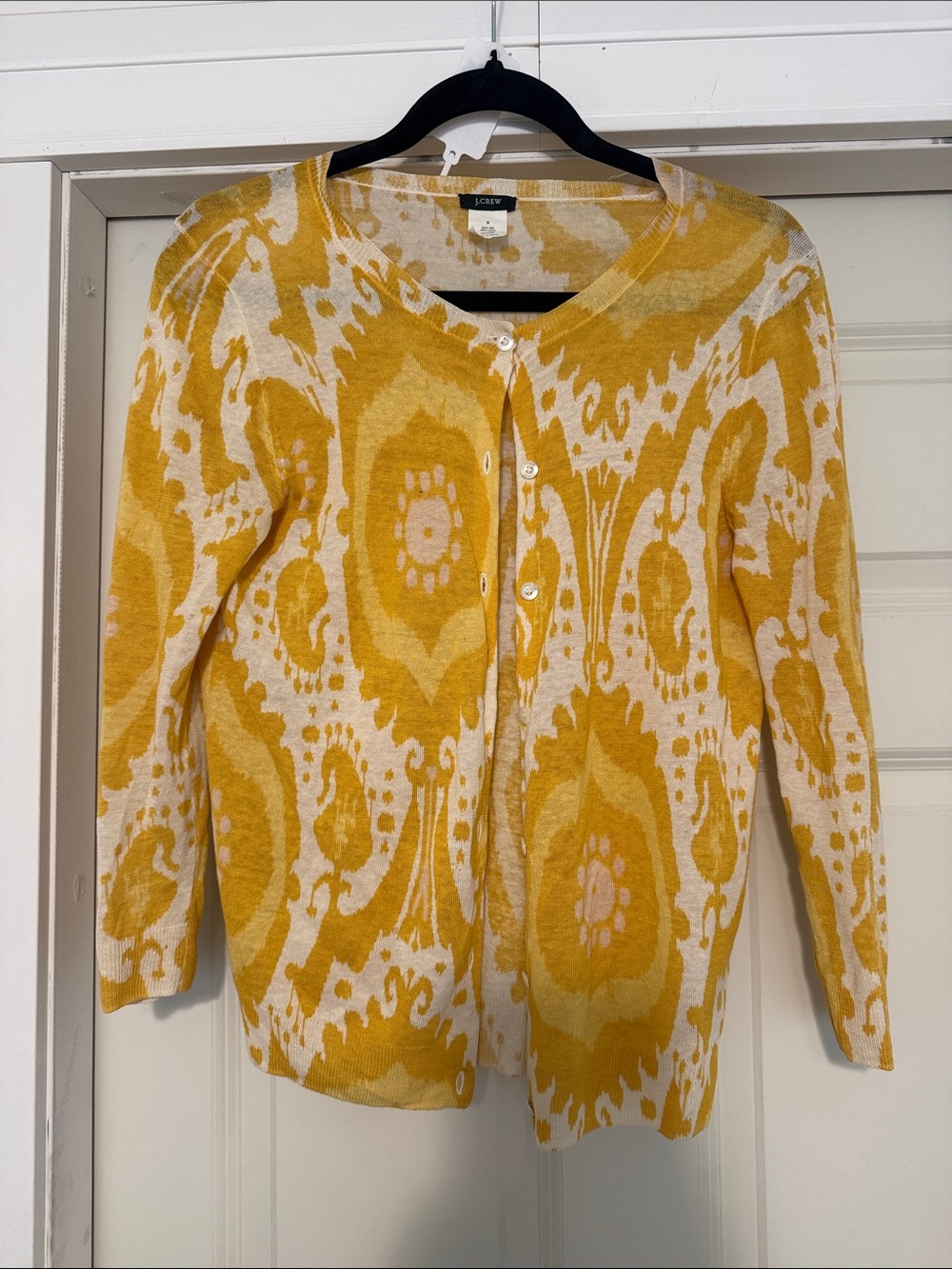J. Crew Mustard Yellow Ikat-Pattern Cardigan